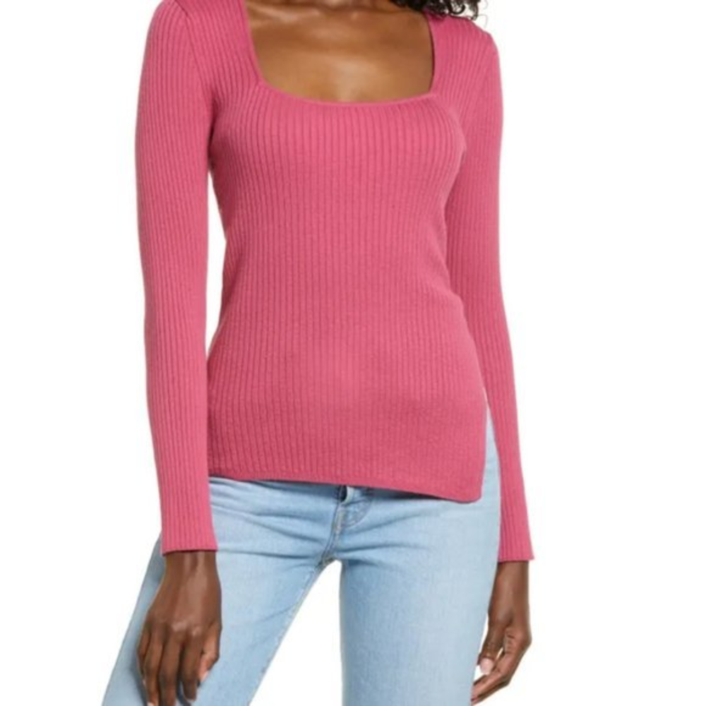 NWOT OPEN EDIT Rib Scoop Neck Sweater in Pink‎ Malaga (XL)